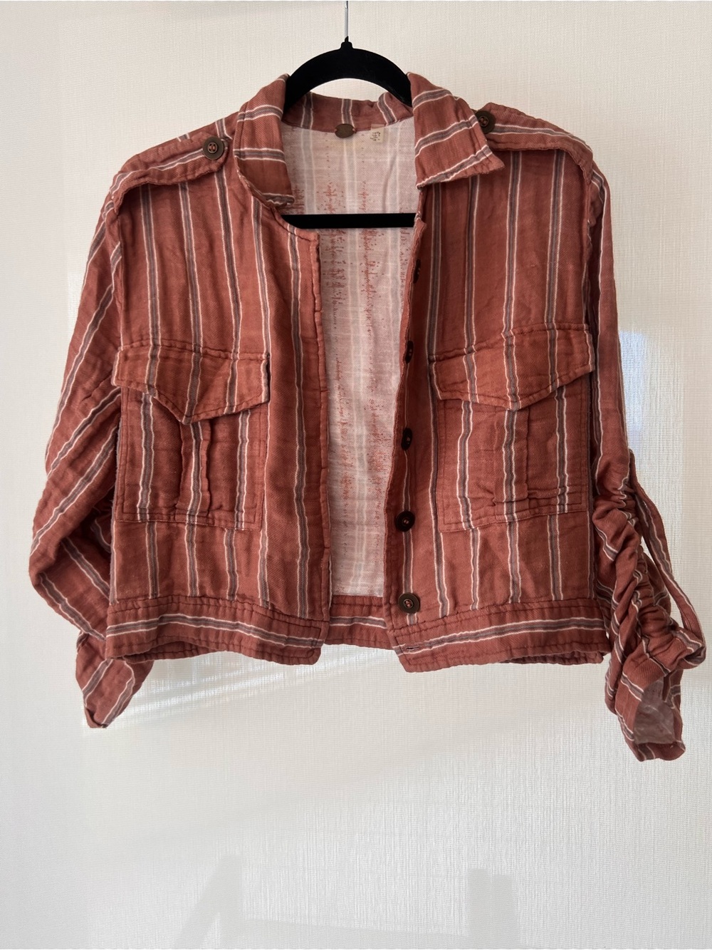 Free People Striped Rust Button-Front Cropped Jacket - Women